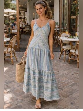 Self Contrast Maxi Tier Stripe Dress Small NWT Boho
